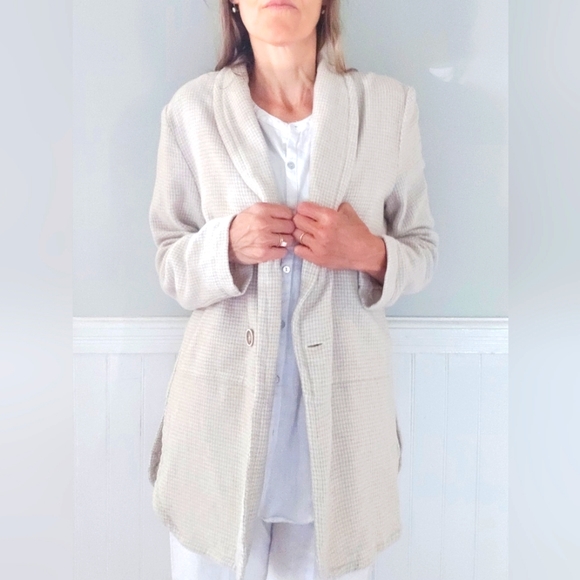 Coldwater Creek Cream & White Checkered Wool Blend Sweater Coat - Picture 2 of 14